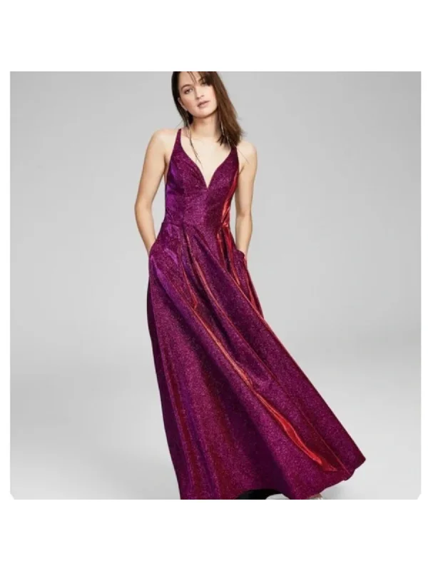 Closeout CITY STUDIO Womens Pink Stretch Zippered Glitter Padded Lined Spaghetti Strap V Neck Full-Length Prom Fit + Flare Dress Closeout CITY STUDIO Womens Pink Stretch Zippered Glitter Padded Lined Spaghetti Strap V Neck Full-Length Prom Fit + Flare Dress