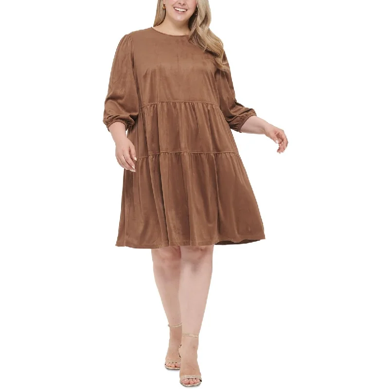 Plus Womens Faux Suede Shift Dress