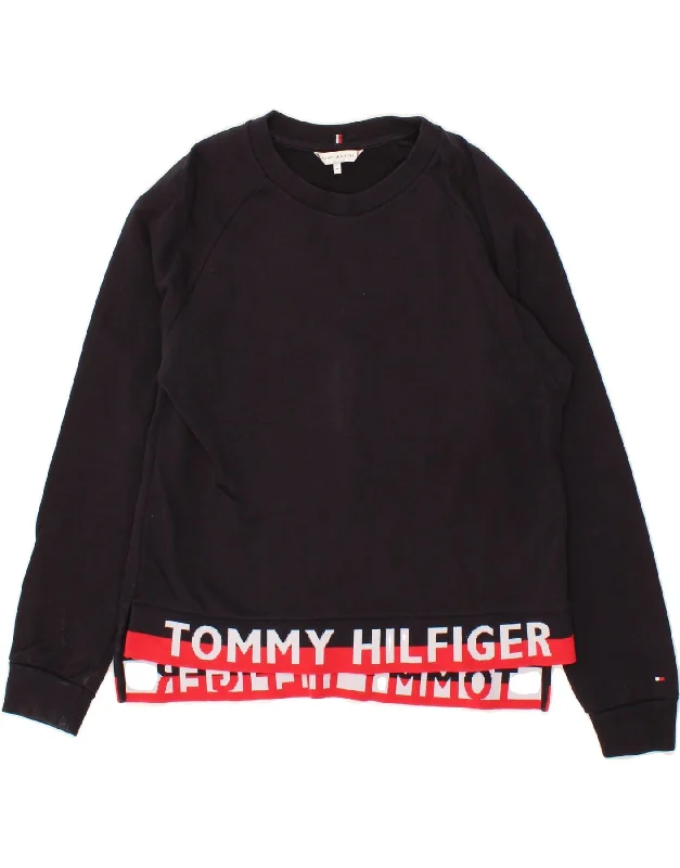 Today’s Deal TOMMY HILFIGER Womens Graphic Sweatshirt Jumper UK 14 Medium Navy Blue