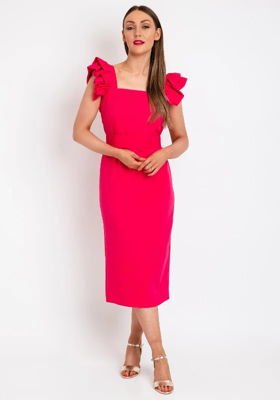 Inventory Reduction Herysa Iris Ruffle Sleeve Midi Dress, Fuchsia
