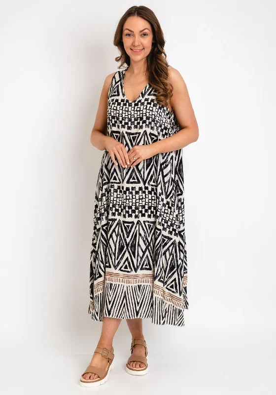 Deal Mania The Serafina Collection One Size Geometric Print Dress, Black & White