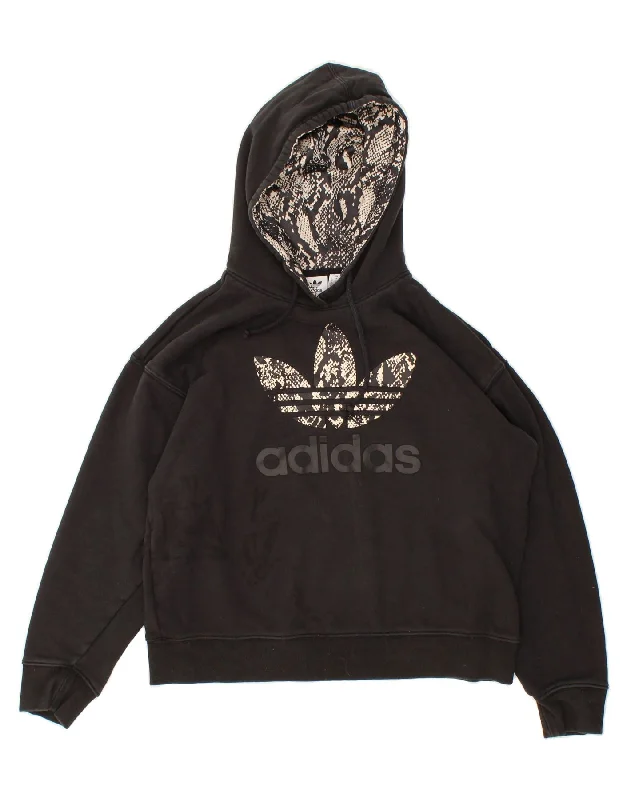 Take Advantage ADIDAS Womens Oversized Graphic Hoodie Jumper UK 10 Small Black Cotton