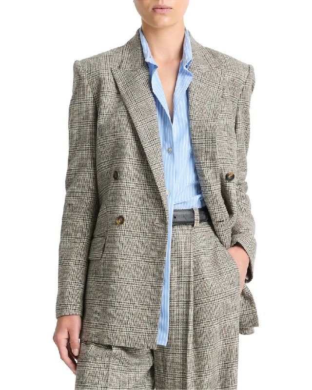 Vince Plaid Double Breasted Wool-Blend Blazer