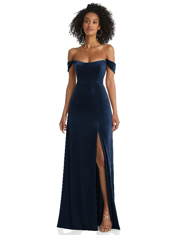 Limited Edition Off-the-Shoulder Flounce Sleeve Velvet Maxi Dress