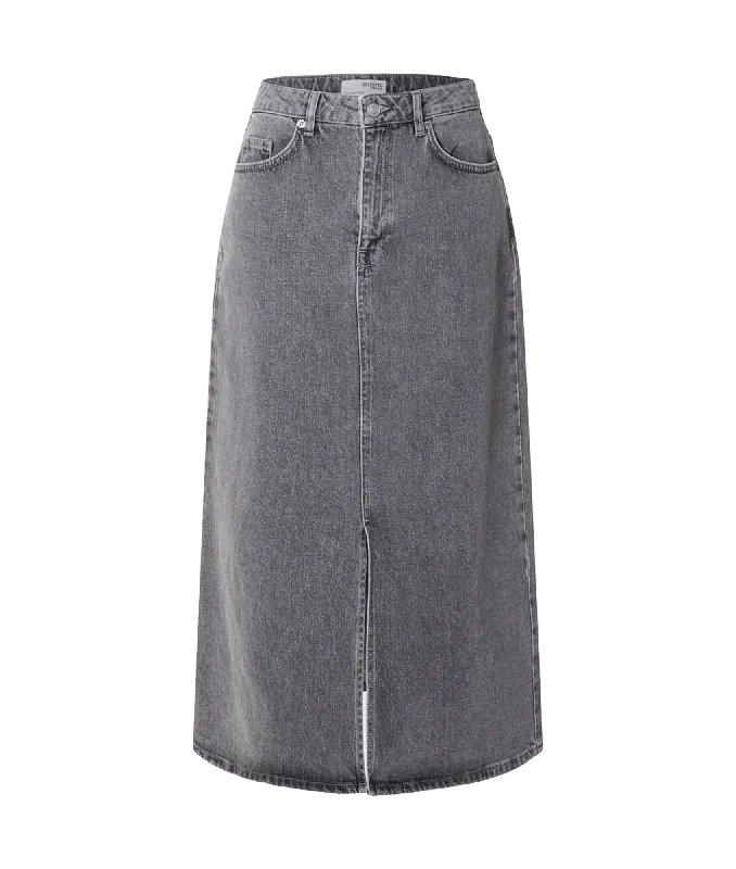 Act Fast Denim Midi Skirt - Grey