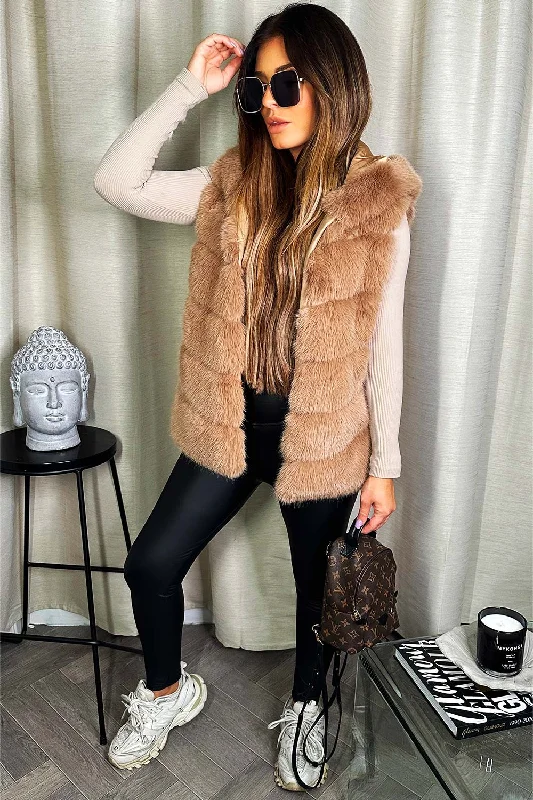 Deal Dash Faux Fur Hooded Gilet Beige