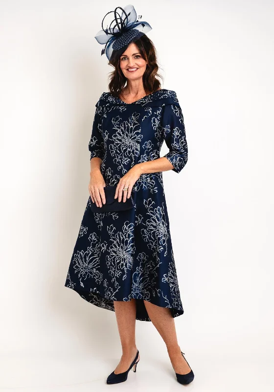 Bonus Savings Lizabella Floral Jacquard Dip Hem Midi Dress, Navy