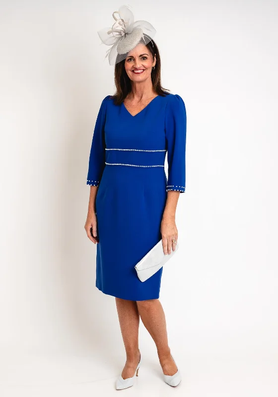 Lizabella Pearl Trim Midi Dress, Royal Blue