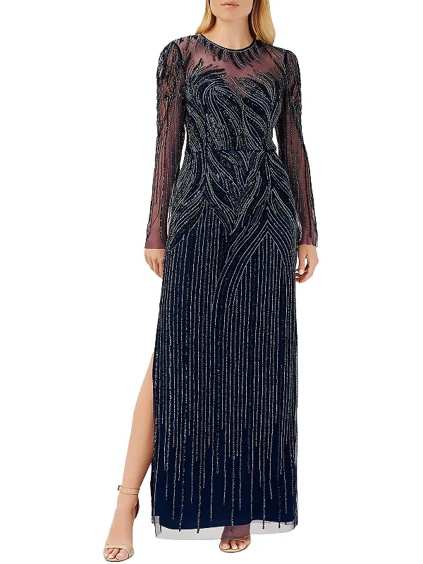 Amazing Deals Womens Beaded Long Sleeve Evening Dress