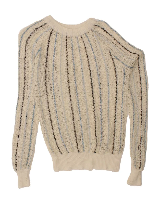 Unmissable Offer VINTAGE Womens Boat Neck Jumper Sweater UK 14 Medium White Striped