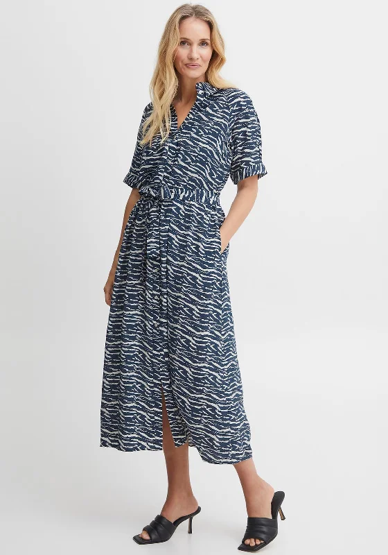 Bonus Savings Fransa Tiger Print Pattern Shirt Dress, Navy