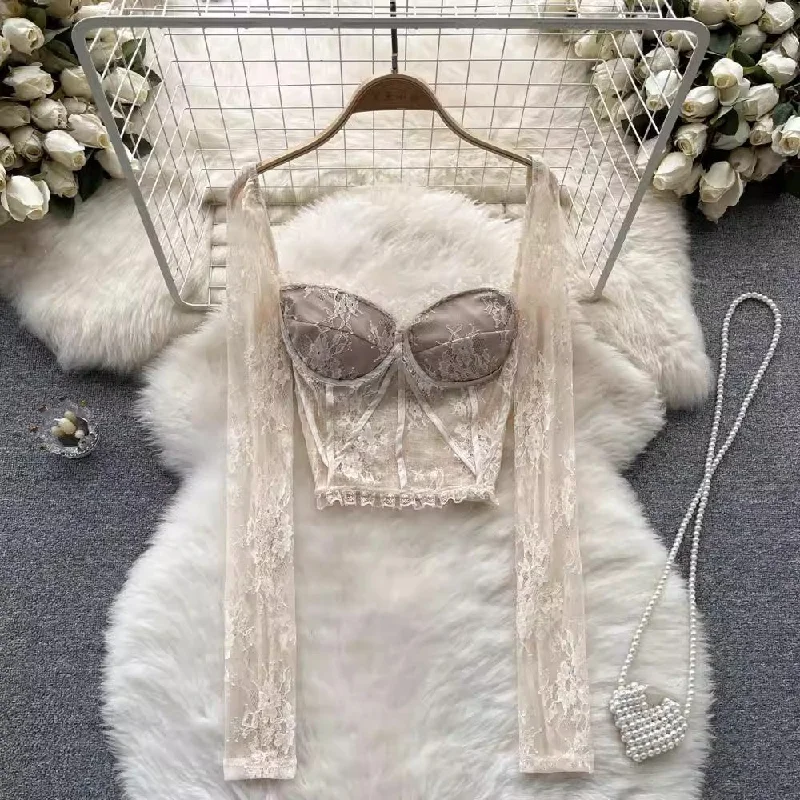 Year-End Clearance new long-sleeved lace embroidery square collar short  lace shirt for women sweet top      S4645