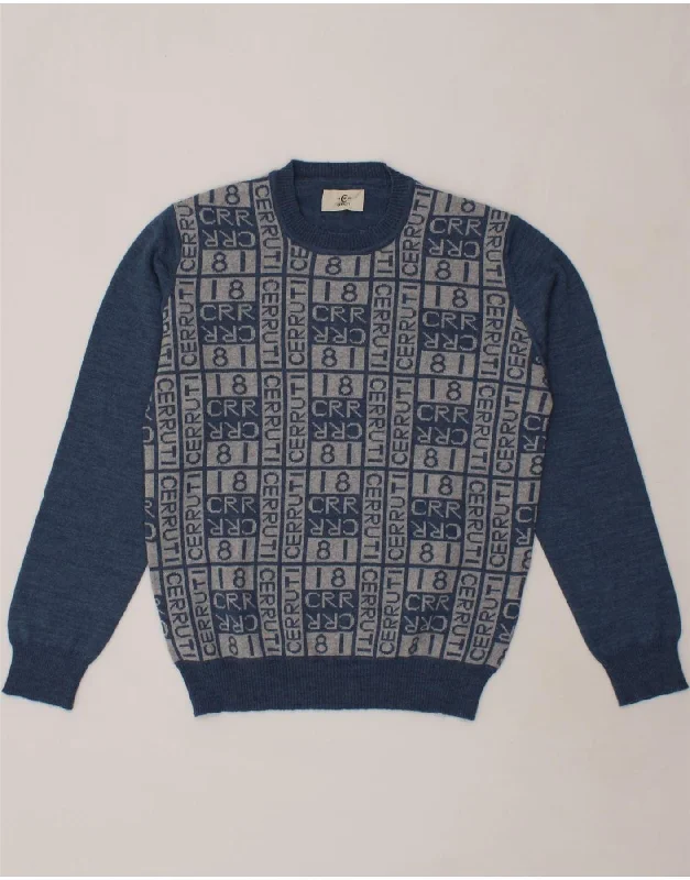 Price Drop CERRUTI Womens Graphic Crew Neck Jumper Sweater UK 14 Medium Navy Blue