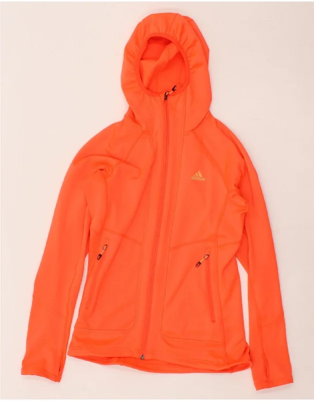 Best Bargains ADIDAS Womens Zip Hoodie Sweater UK 10 Small Orange Polyester