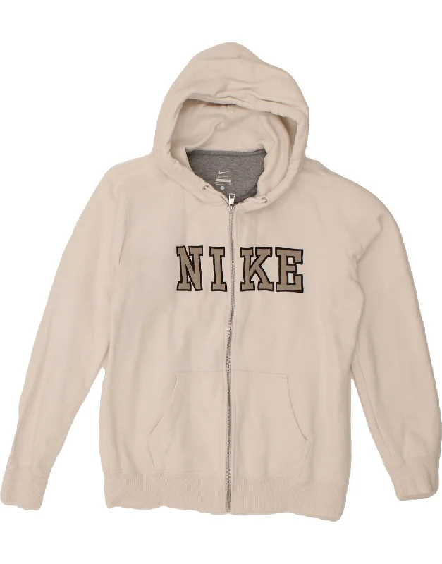 Value Deals NIKE Womens Graphic Zip Hoodie Sweater UK 16 Large White Cotton