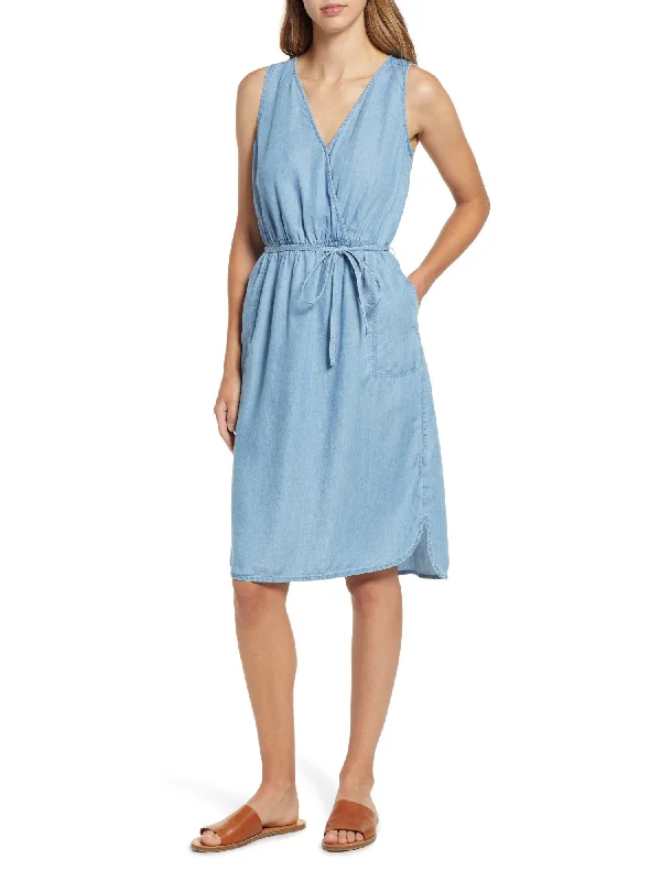 Exclusive Savings BEACHLUNCHLOUNGE COLLECTION Womens Pocketed Sleeveless Surplice Neckline Below The Knee Sheath Dress
