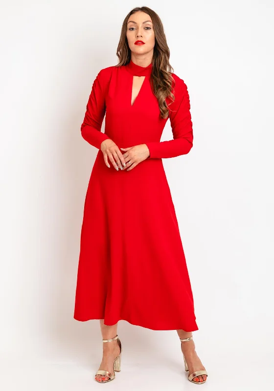 Online Only Exquise Ruched Sleeve A-Line Maxi Dress, Red
