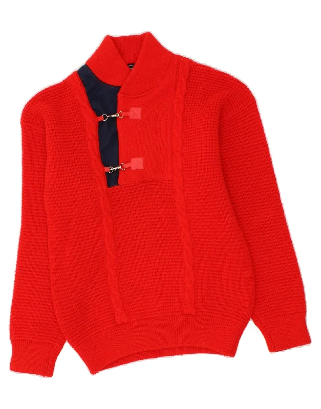 MARINA YACHTING Womens Shawl Neck Jumper Sweater UK 12 Medium Red Wool