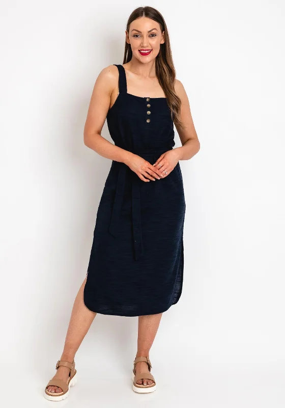 Final Markdown Ichi Woven Straight Midi Dress, Navy