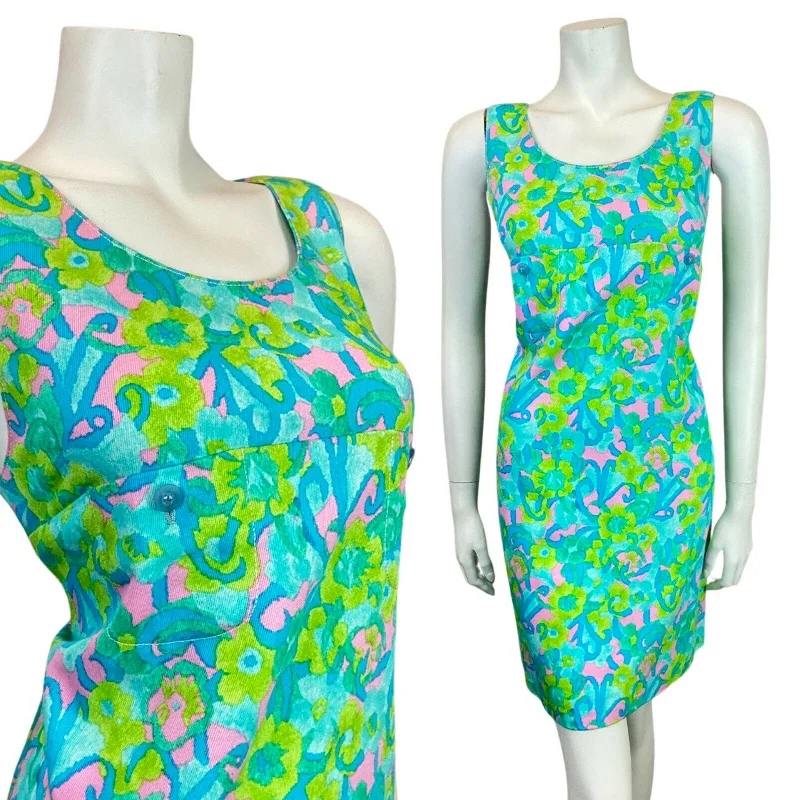 Act Fast VINTAGE 60s 70s BLUE GREEN PINK PSYCHEDELIC SUMMER PINAFORE A-LINE DRESS 8