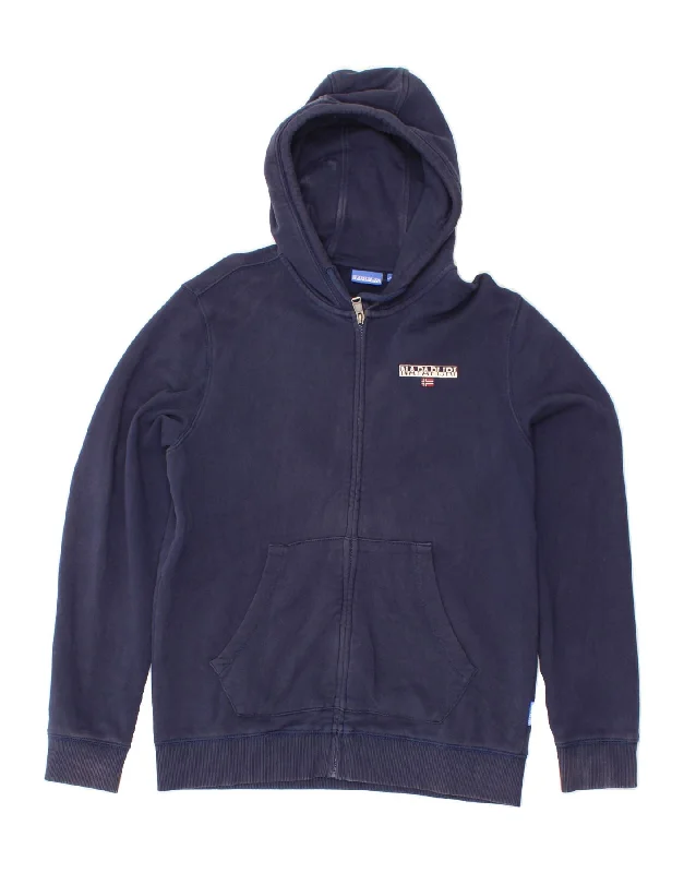 NAPAPIJRI Womens Zip Hoodie Sweater UK 10 Small Navy Blue Cotton