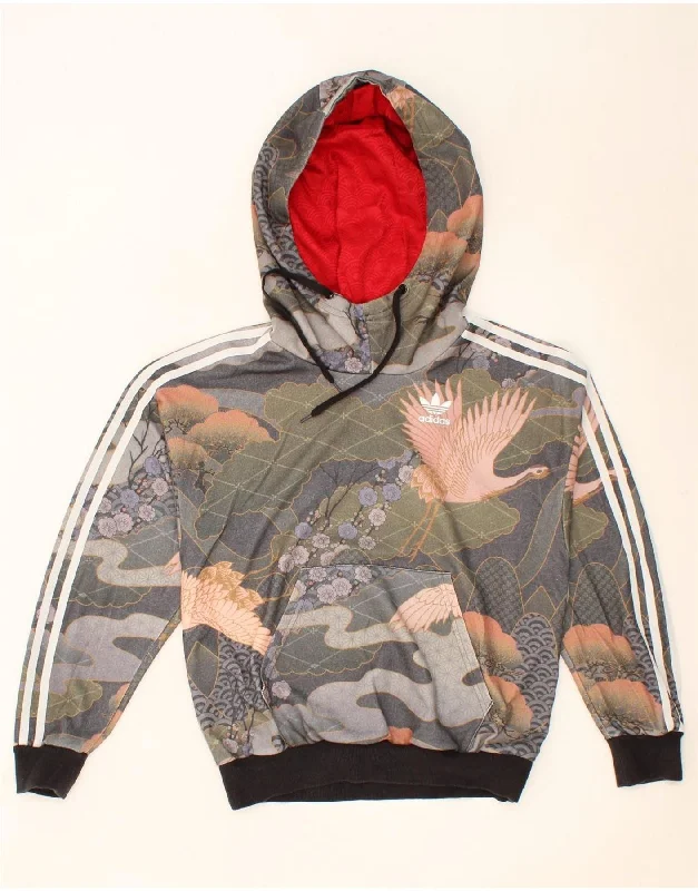 ADIDAS Womens Rita Ora Oversized Hoodie Jumper UK 6 XS Grey Floral