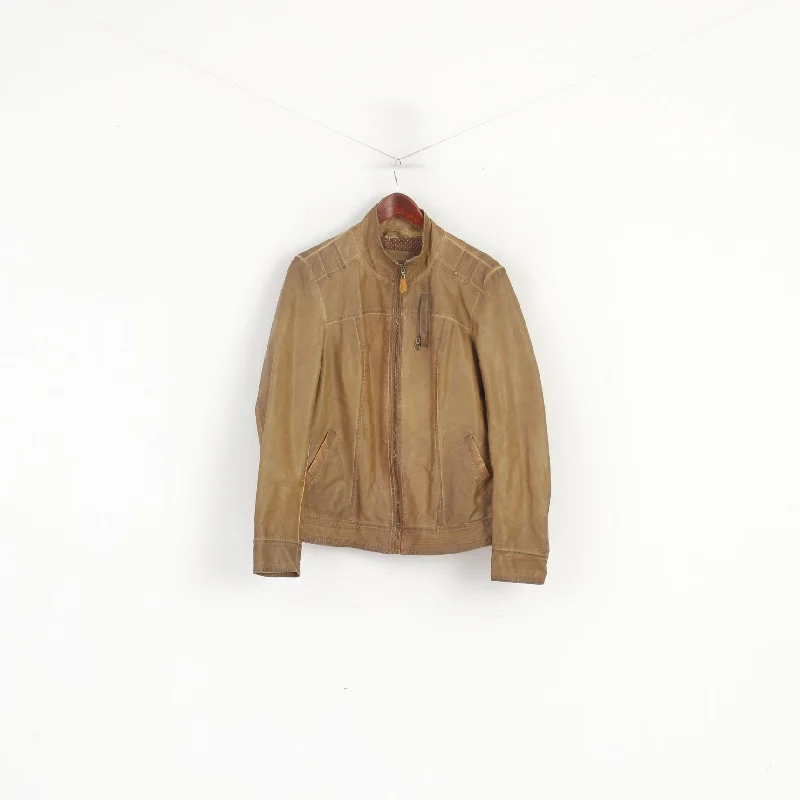 Mega Deal Z-One Women 40 M Jacket Brown Polyurethane Full Zip Biker Style Top