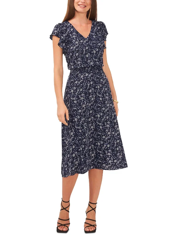 Loyalty Reward Island Oasis Womens Floral Flutter Sleeve Midi Dress