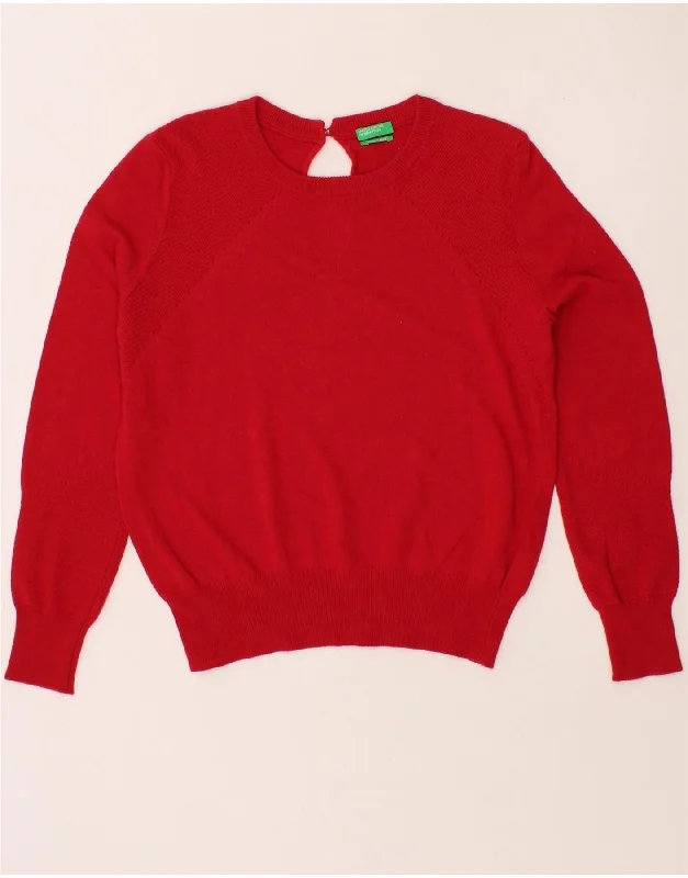 BENETTON Womens Crew Neck Jumper Sweater UK 14 Medium Red Viscose