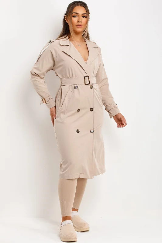 Final Clearance Trench Coat With Waist Belt Beige
