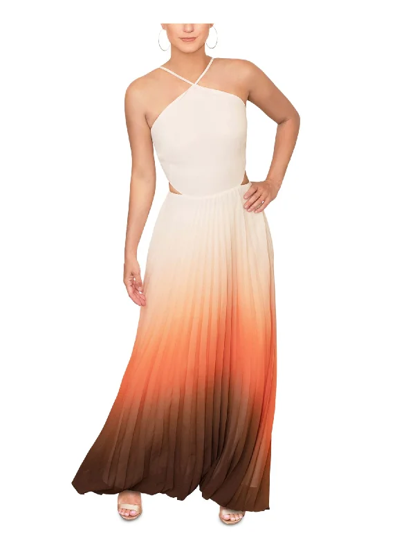 Special Price RACHEL RACHEL ROY Womens Beige Cut Out Zippered Pleated Ombre Sleeveless V Neck Maxi Party Fit + Flare Dress
