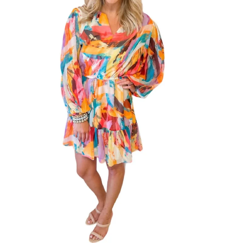 Quick Sale Brushstroke Olivia Dress In Multi-Colored
