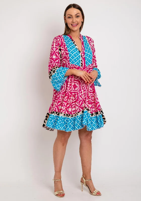 Season Finale Sale The Serafina Collection One Size Print Smock Dress, Pink Leopard