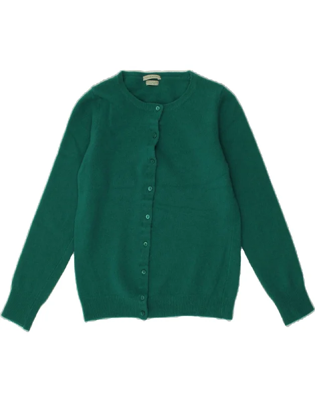 BENETTON Womens Crop Cardigan Sweater UK 8 Small Green Merino Wool