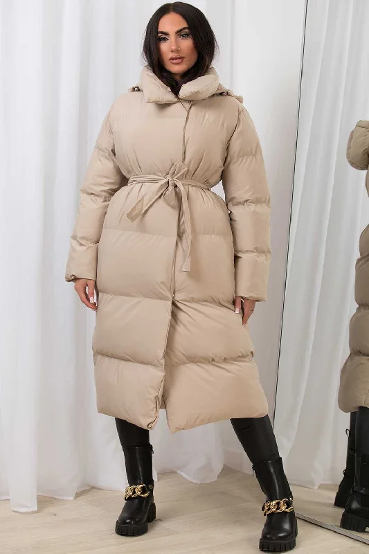 Super Deal Long Duvet Coat With Hood Beige