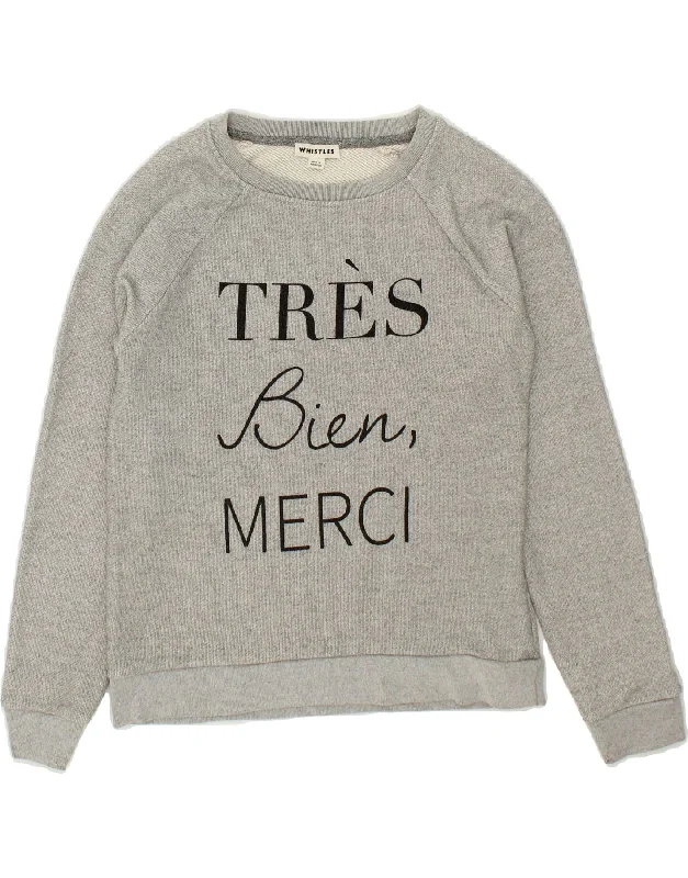 Bargain Bin WHISTLES Womens Graphic Sweatshirt Jumper UK 10 Small Grey Cotton