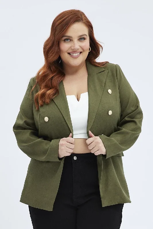 Green Military Blazer Textured Long Sleeve Fully Lined