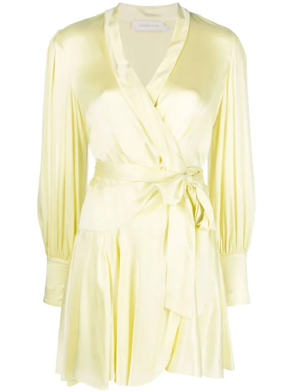 Big Discounts Silk Wrap Mini Dress In Lemon