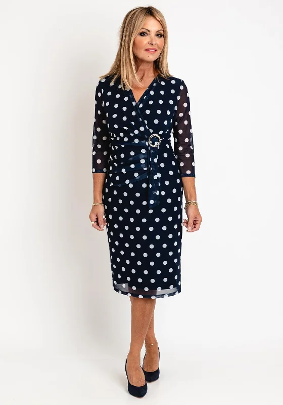 Buy Now Via Veneto Polka Dot Mesh Midi Dress, Navy