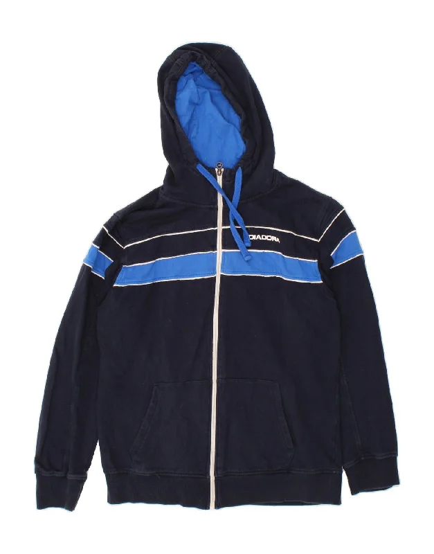 Amazing Deals DIADORA Womens Zip Hoodie Sweater XL Navy Blue Colourblock Cotton