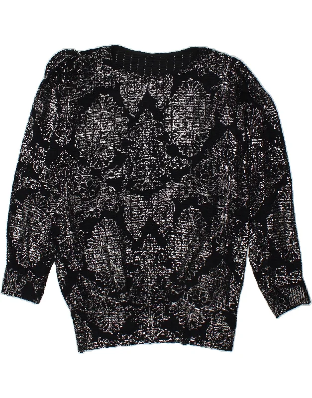 VINTAGE Womens Boat Neck Jumper Sweater UK 18 XL Black Paisley