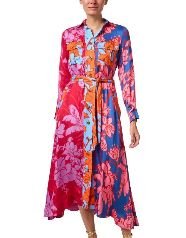 Deep Discounts Tie-Waist Shirt Dress In Multi Floral Print