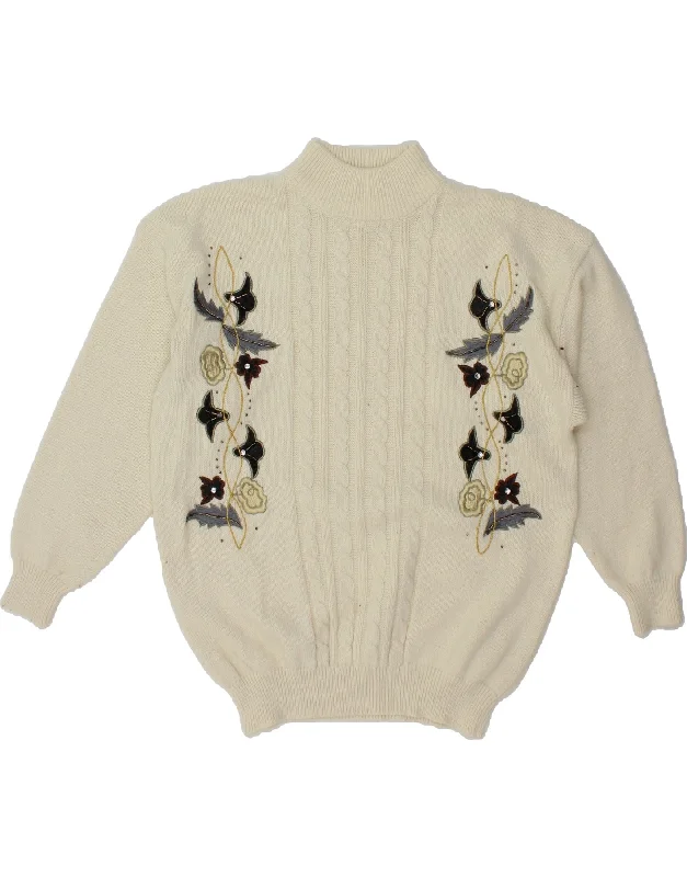 Savings Alert VINTAGE Womens Turtle Neck Jumper Sweater UK 16 Large White Acrylic