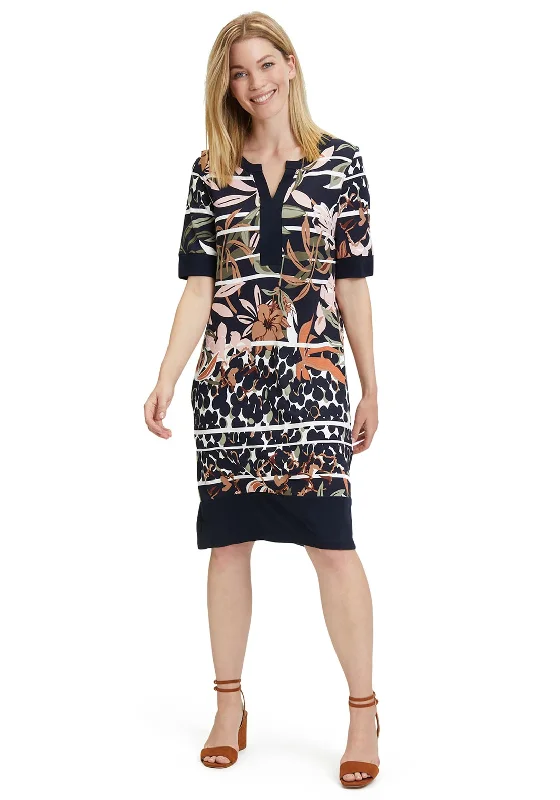 Online Exclusive Betty Barclay Floral Print Tunic Knee Length Dress, Navy Multi