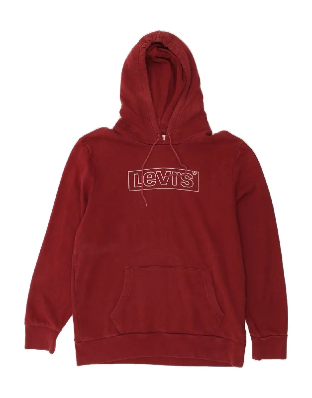 Unmissable Offer LEVI'S Womens Graphic Hoodie Jumper UK 16 Large Maroon Cotton