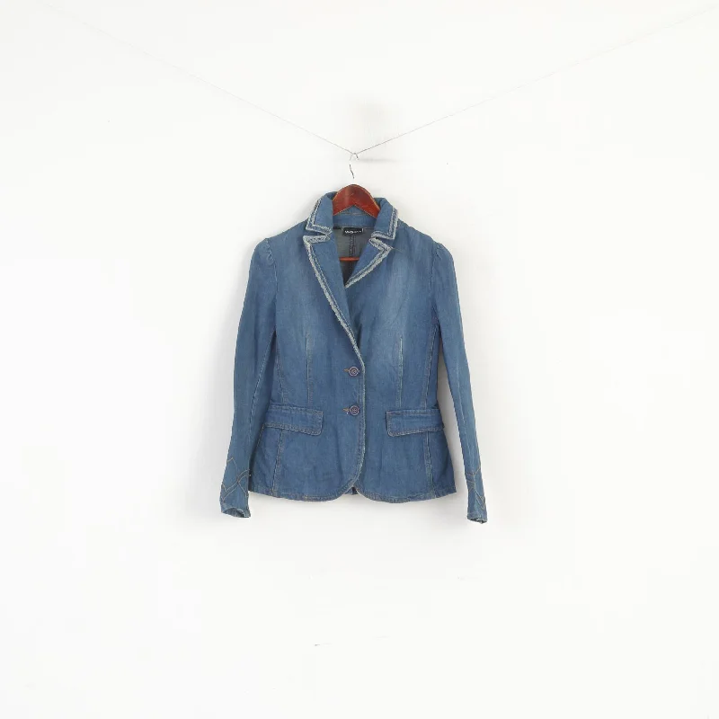 Stock Up and Save MNG Jeans Women M (S) Jacket Blue Cotton Denim Classic Single Breasted Blazer