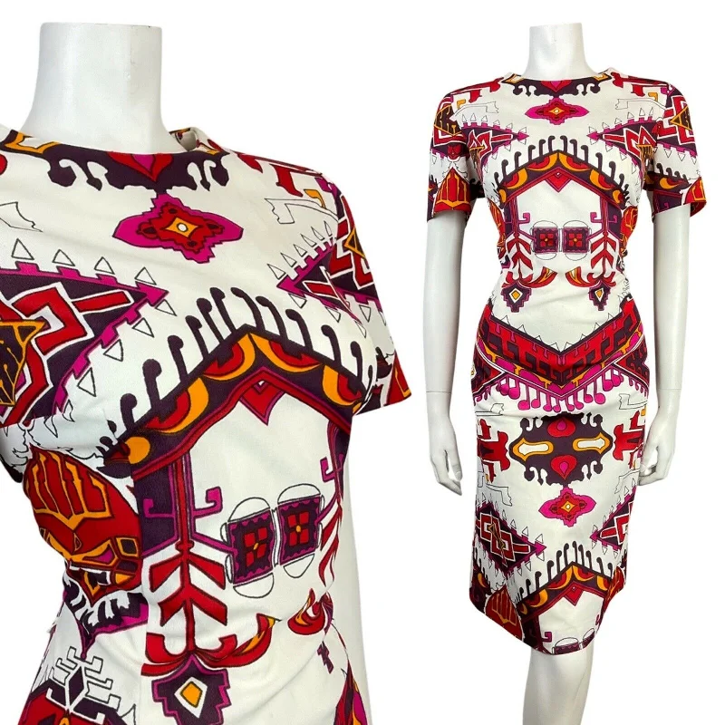 YEAR-End Sale VINTAGE 60s 70s WHITE PURPLE PINK YELLOW AZTEC GEOMETRIC MOD DRESS 14 16