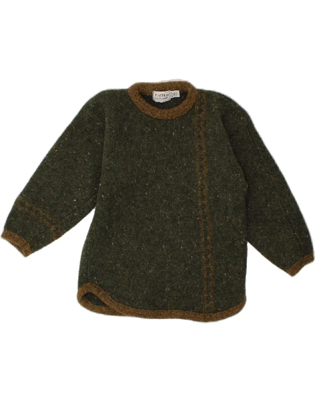 VINTAGE Womens Crew Neck Jumper Sweater UK 10 Small Green Flecked New Wool