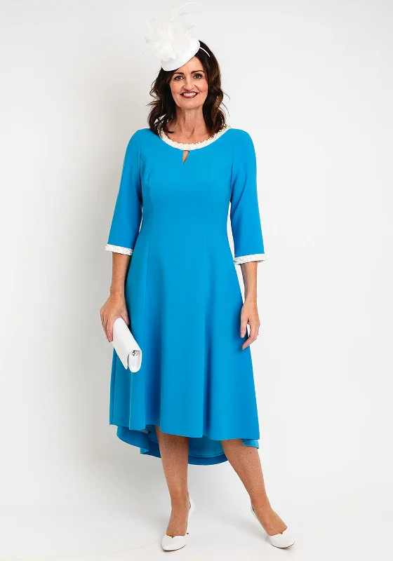 Steals and Deals Lizabella Pearl Trim High Low Maxi Dress, Ocean