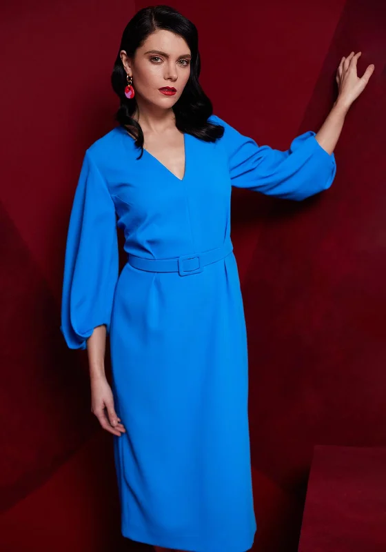 Last Chance Kate Cooper Belted Waist Straight Midi Dress, French Blue